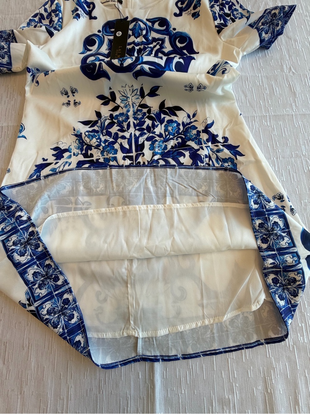 NWT Women's White and Blue Printed Short Sleeve Dress Size XXL - Picture 10 of 11